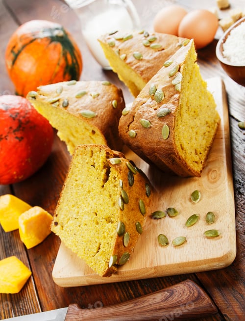 Preview: Homemade Sweet Pumpkin Cake On Wooden Table
