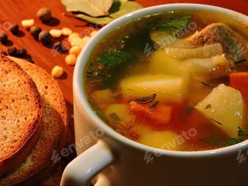 Preview: Pea Soup With Beef. Croutons From Grain Bread.