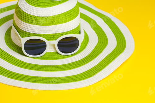 Preview: Pretty Green Hat With Sunglasses On Yellow Background