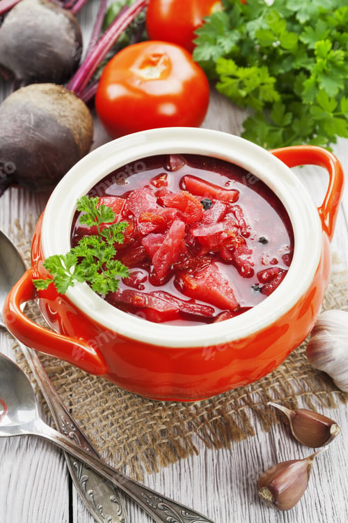 Preview: Soup With Red Beets. Russian Traditional Dish. Borsch