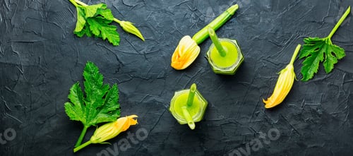 Preview: Green Fresh Raw Smoothie From Zucchini.Healthy Beverage
