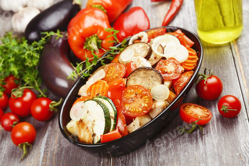 Preview: Grilled Chicken With Vegetables On The Table