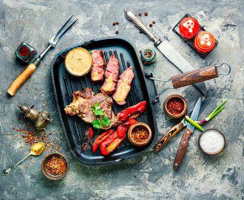 Preview: Grilled Beef Steak With Spicy On A Stone Background