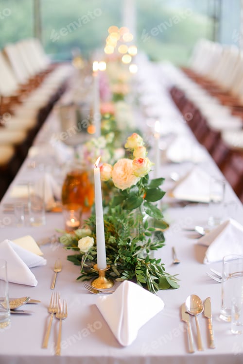 Preview: Decorated For Banquet Table At Restaurant. Concept Of Catering Establishment.