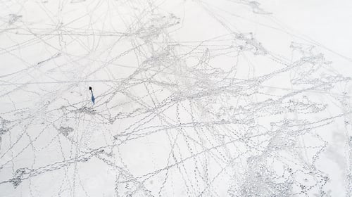 Preview: Human Traces On Snow On The Small River From Height Of Bird'S Flight