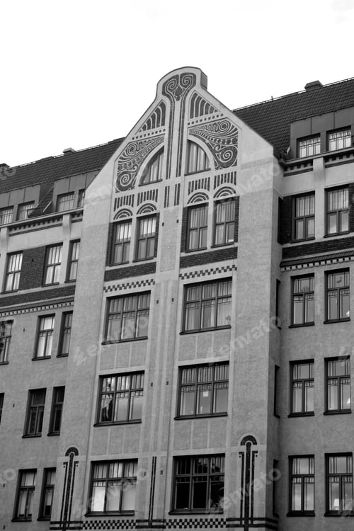 Preview: Building In Central Part Of Helsinki, Finland. Black And White.