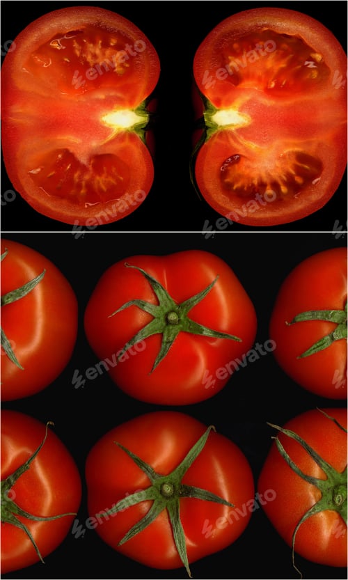 Preview: Tomatoes Collage Composition Nested On A Black Square Frame
