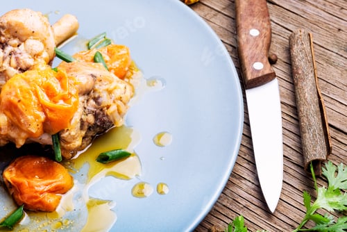 Preview: Chicken Stewed In Apricot Sauce. Summer Meat Dish