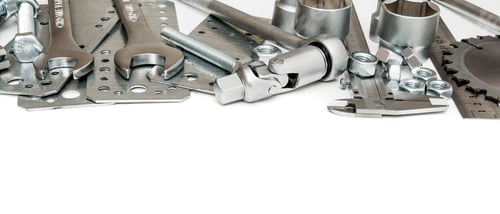 Preview: Metal Working Tools. Metalwork. Ruler, Wrench, Screw And Others Tools On White Background.