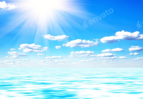 Preview: Nature Seascape With Seagull In Blue Sky