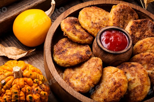 Preview: Vegetarian Cutlets From Autumn Pumpkin. Autumn Food