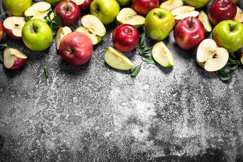 Preview: Red And Green Apples. On A Rustic Background.