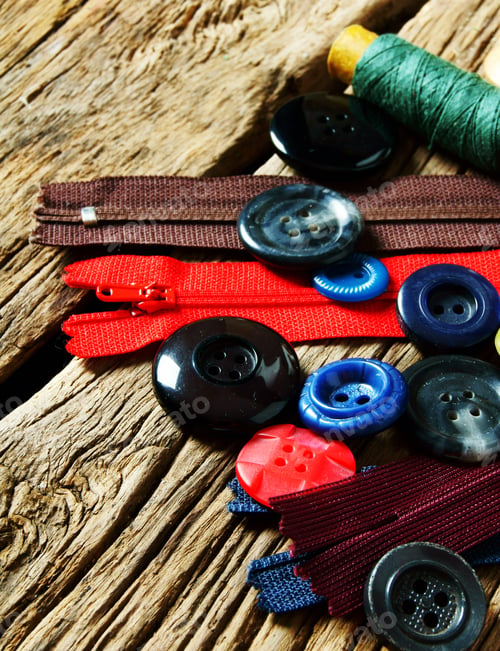 Preview: Sewing Background. Sewing Accessories On Wooden Background