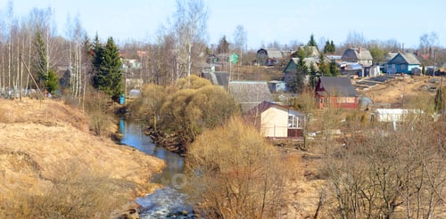 Preview: Russian Village Petro-Slav At Spring Day, Near St. Petersburg, Russia.