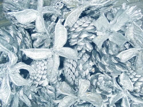 Preview: Winter Christmas Background With Fir Silver Cones Wooden Texture