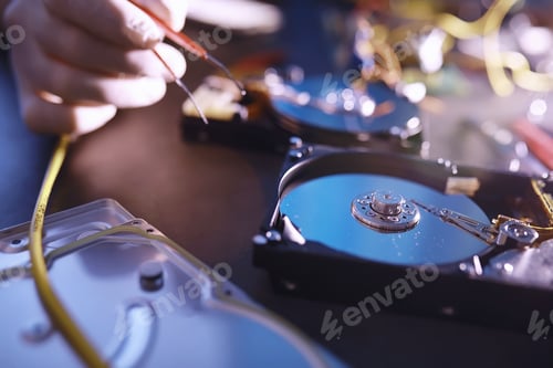 Preview: Computer Equipment. Repair Of Pc Components. Hard Drive For Restoration In Workshop. Winchester