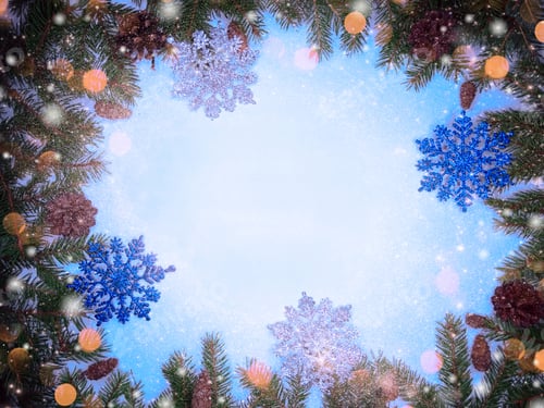 Preview: Christmas Background And Cones Decoration With Fir Branches On Wooden Board