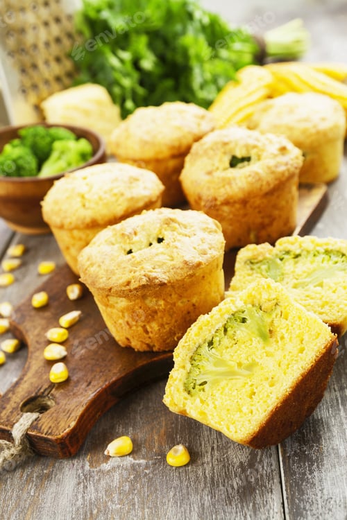 Preview: Corn Muffins With Broccoli On The Table
