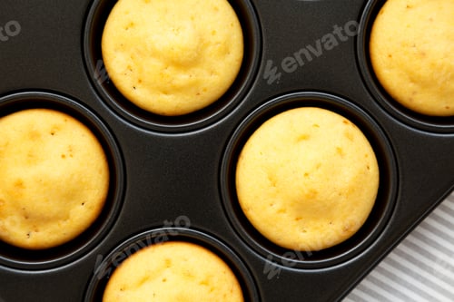 Preview: Homemade Cornbread Muffins, Top View. Flat Lay, Overhead, From Above. Close-Up.