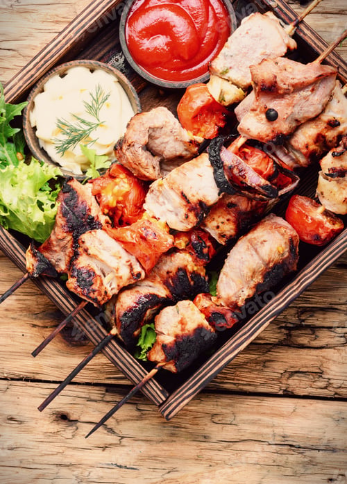 Preview: Grilled Kebab Or Shashlik On Skewers.Bbq