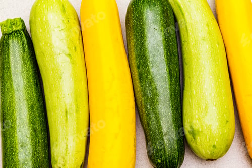 Preview: Assorted Colorful Zucchini. Fresh Vegetables For Cooking. Harvest On Stone Background, Top View