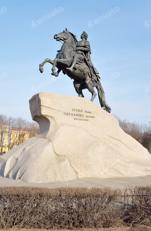 Preview: Bronze Horseman - Monument To Peter I On The Senate Square In St. Petersburg. Black And White.