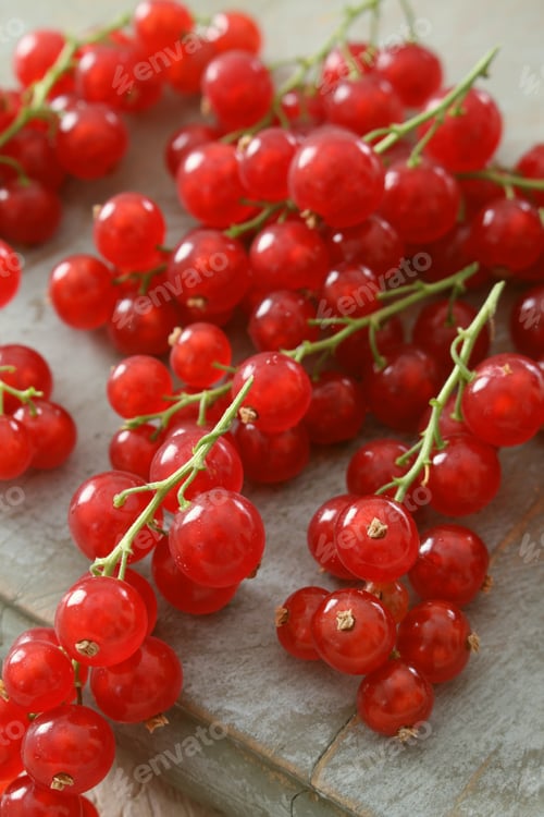 Fresh Redcurrants on Wooden Surface, Close-Up View