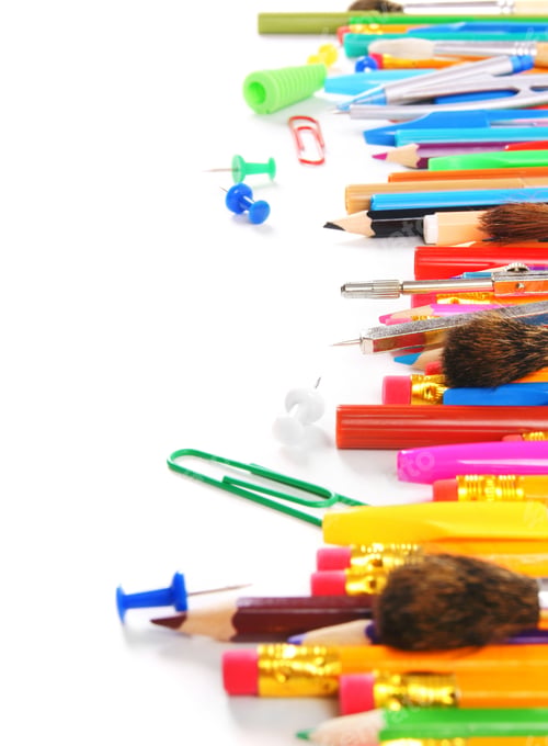 Preview: School Tools And Accessories On White Background. With Your Place For The Text.