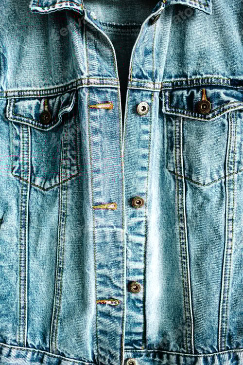 Preview: Beautiful Trendy Blue Denim Jeans Jacket. Fashion Concept. Flat Lay, Top View