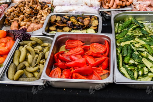 Preview: Different Vegetables In Metal Trays For Sale In Street Shop