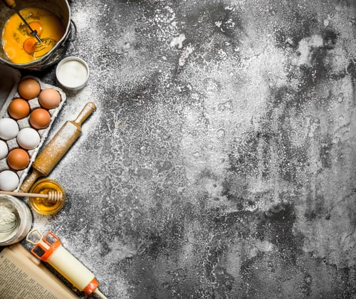 Preview: Baking Background.A Variety Of Ingredients From The Cookbook. On Rustic Background.