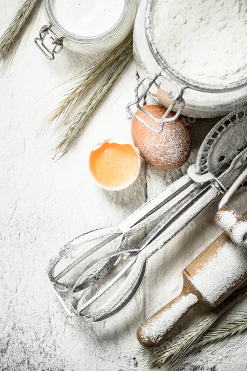 Preview: Baking Background. Tools And Ingredients For The Dough.