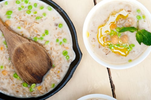 Preview: Hearty Middle Eastern Chickpea And Barley Soup With Mint Leaves On Top