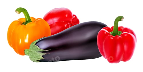 Preview: Fresh Vegetable Eggplants And Pepper Isolated On White Background.