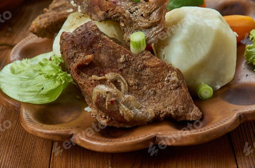 Preview: Khorkhog, Barbecue Dish In Mongolian Cuisine, Asia Traditional Assorted Dishes, Top View.
