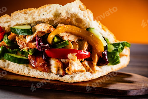Preview: Kebab - Grilled Meat And Vegetables On Wooden Background