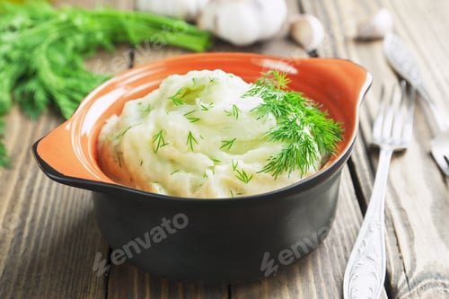 Preview: Potato Puree With Dill In The Ceramic Pot