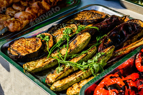 Preview: Grilled Eggplants And Marrows In Metal Tray