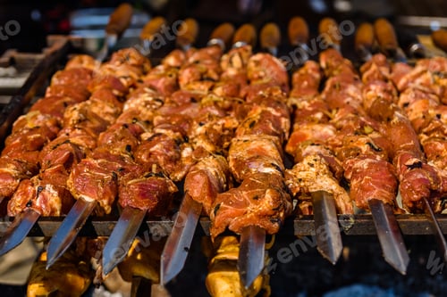 Preview: Skewers With Meat Over Charcoals. Cooking Shashlik