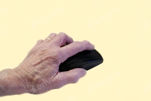 Preview: Elderly Old Senior Hand Holding Wireless Mouse Learning Computer Internet