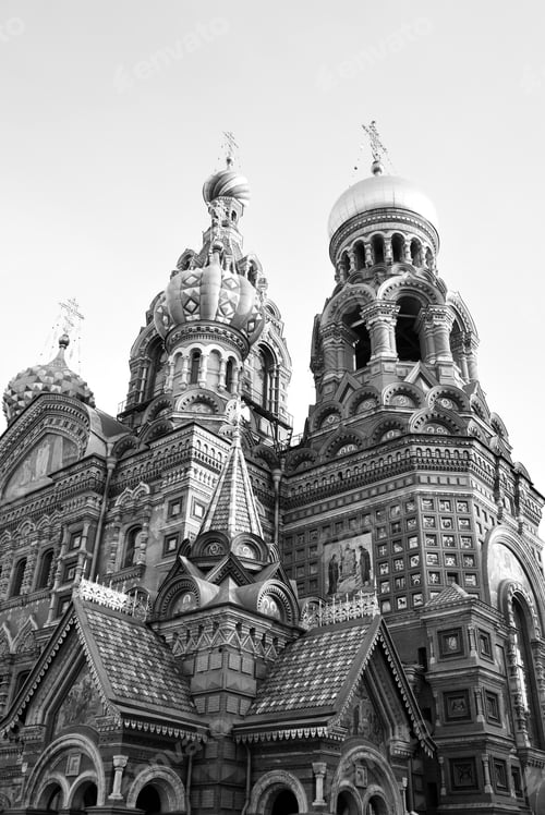 Preview: Savior On Spilled Blood Cathedral In St.Petersburg, Russia. Black And White.