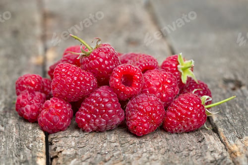 Preview: Raspberries On Wooden Surface
