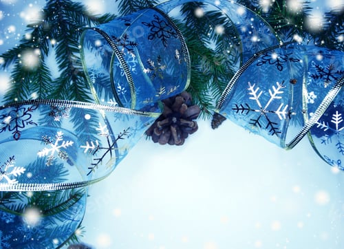 Preview: Christmas Background With Fir Branches Frame Snow And Ribbon