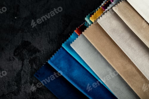 Preview: Beige And Blue Color Tailoring Leather Tissues In Showroom