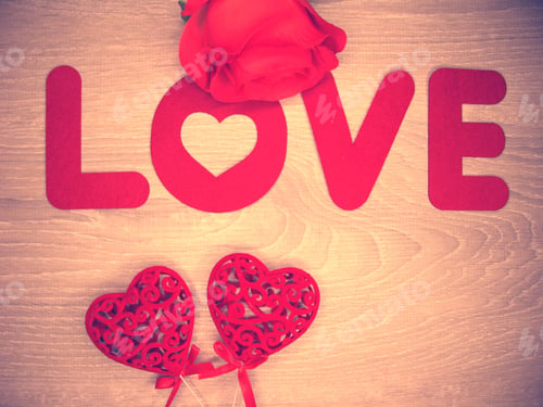 Preview: Love Valentine'S Day With Heart And Rose Flower On Shiny Glitter Background