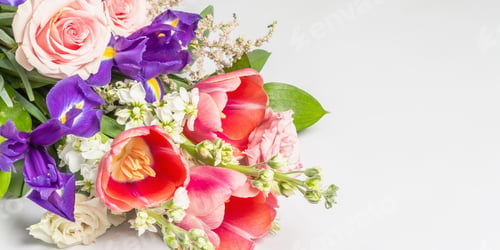 Preview: A Beautiful Bouquet Of Fresh Flowers Isolated On White Background. Festive Concept For Weddings