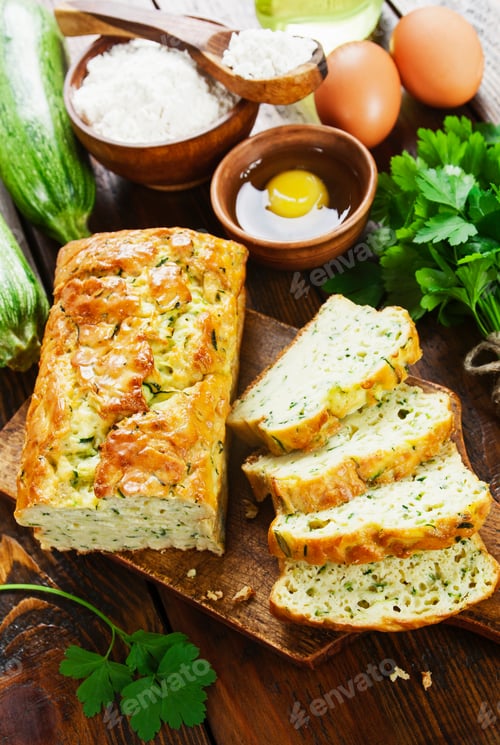 Preview: Unsweetened Zucchini Cake On Wooden Table