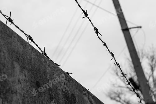 Preview: Barbed Wire Against Sky On Cloudy Day