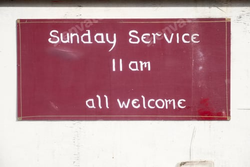 Preview: Sunday Service All Welcome Sign At Church For Religious Worship