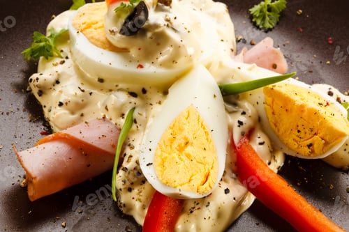 Preview: Boiled Eggs With Mayonnaise And Vegetables